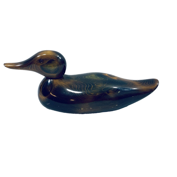 Wood Carved Duck Home Decor 12" Long Moveable Head Mancave Hunter‎ Signed B - Picture 1 of 10